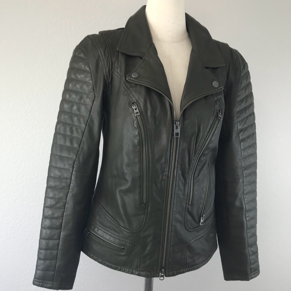 Harley Davidson army green leather jacket - Picture 3 of 8